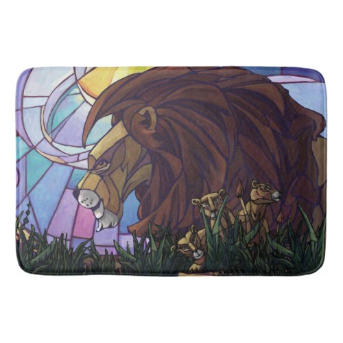 Colorful King Lion and Cubs Bath Mat