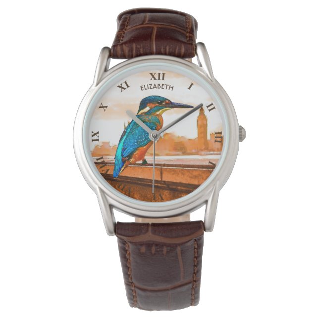 Colorful Kingfisher Bird With London Skyline Watch (Front)