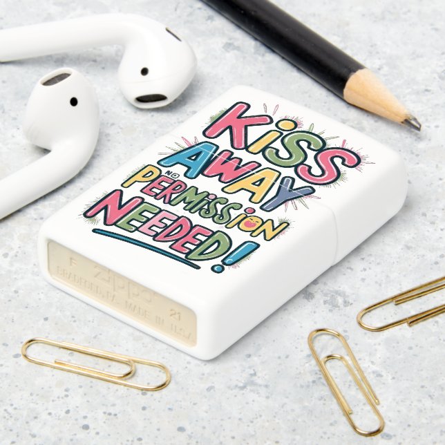 Colorful Kiss Away No Permission Needed  Zippo Lighter (On Table 2)