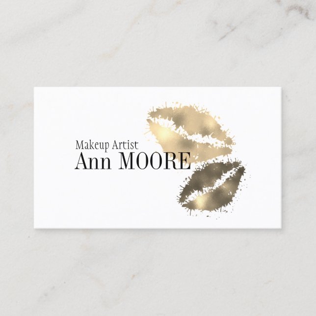 Colorful kiss lips gold splash business card (Front)