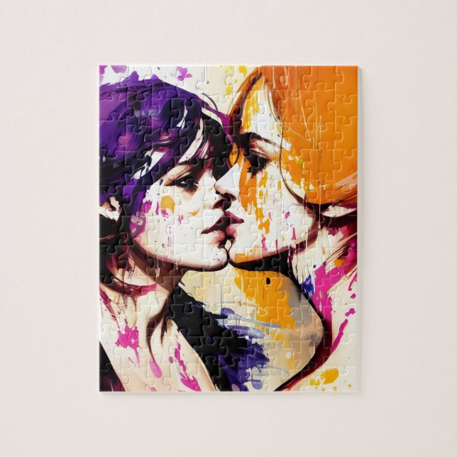 Colorful Kiss Postcard Jigsaw Puzzle (Vertical)