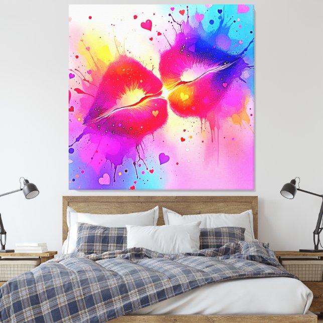 Colorful Kiss Splash Design Canvas Print (Insitu(Bedroom))