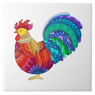Colorful Kitchen Chicken, Mandala Design Ceramic Tile