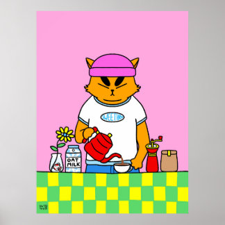 Colorful Kitchen Coffee Cat Poster