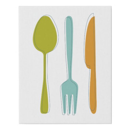 Colorful Kitchen Fork Knife Spoon Mid Century Faux Canvas Print