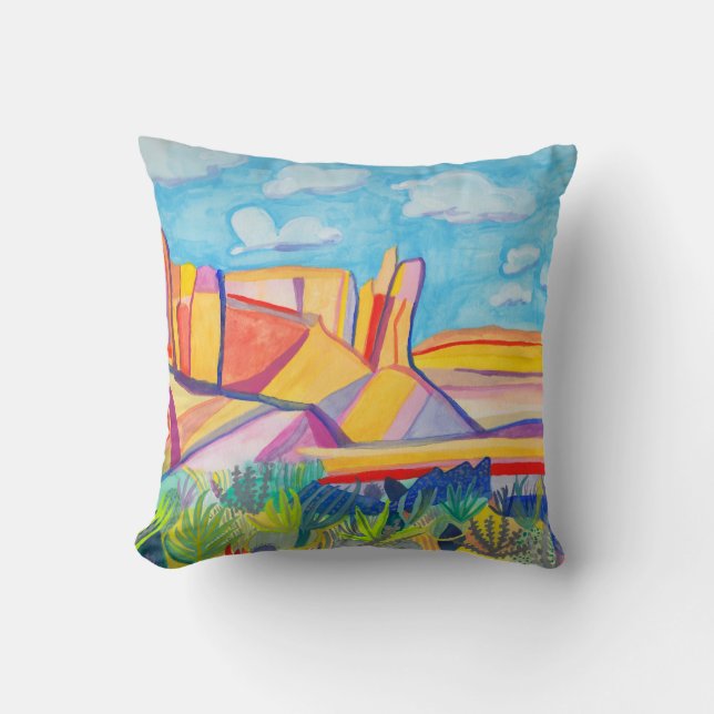 Colorful Kitchen Mesa Landscape Painting Throw Pillow (Front)