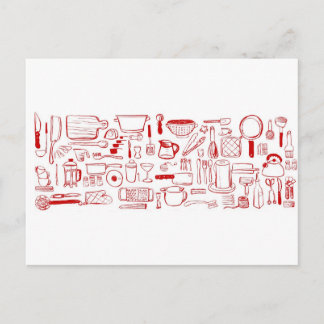 Colorful Kitchen Pattern Postcard