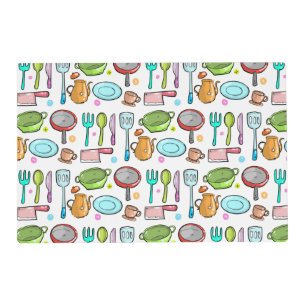 Colorful Kitchen Utensils Doodle Pattern Placemat