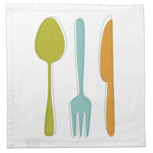 Colorful Kitchen Utensils Fork Knife Spoon Retro Cloth Napkin
