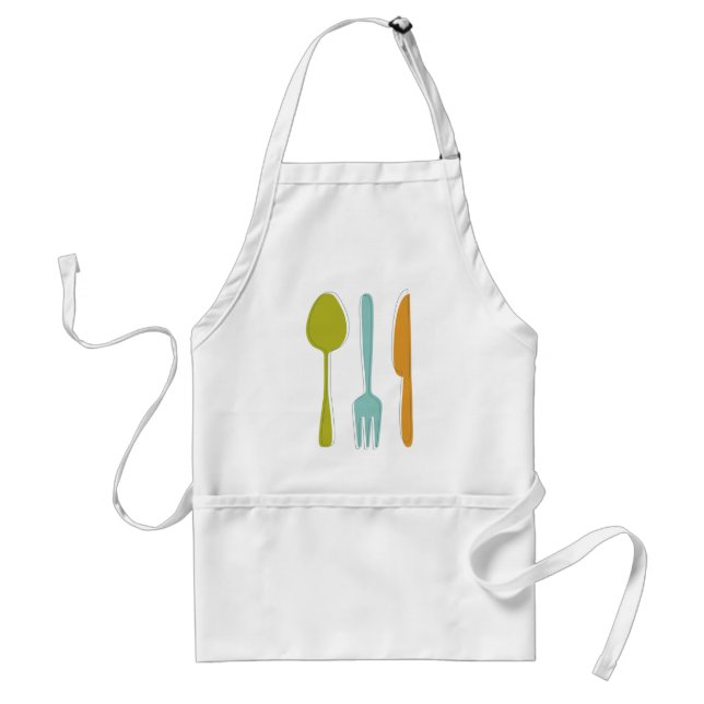 Colorful Kitchen Utensils Mid Century Retro Adult Apron (Front)