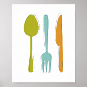 Colorful Kitchen Utensils Mid Century Wall Art