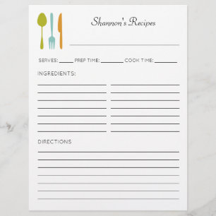 Colorful Kitchen Utensils Personalized Recipe Page