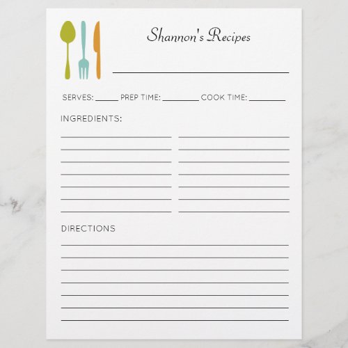 Colorful Kitchen Utensils Personalized Recipe Page