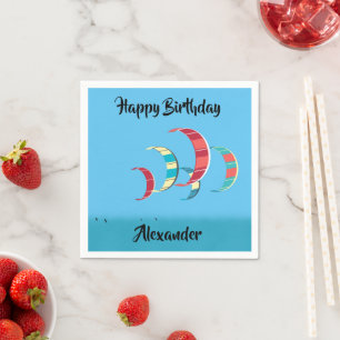 Colorful Kite Surfing Kites in Blue Sky Napkins