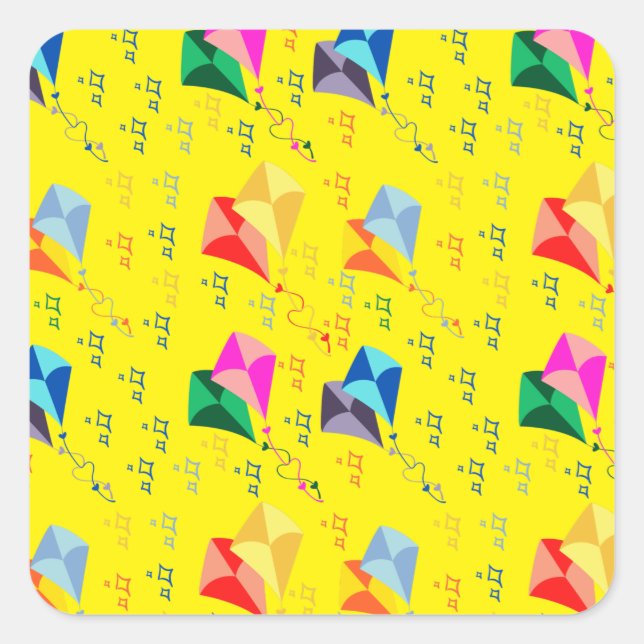 Colorful kites festival square sticker (Front)