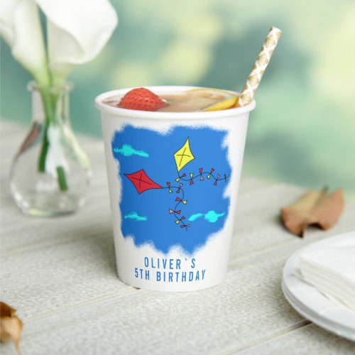 Colorful Kites in Blue Sky Kids Birthday Paper Cup