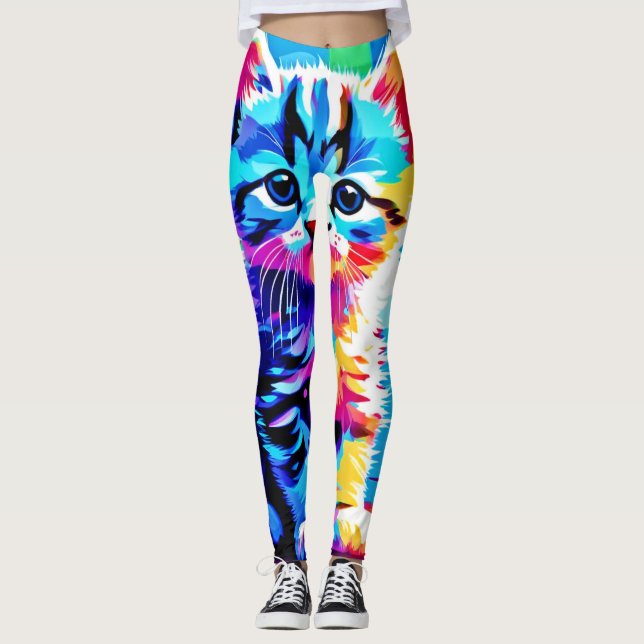 Colorful Kitten Design  Leggings (Front)