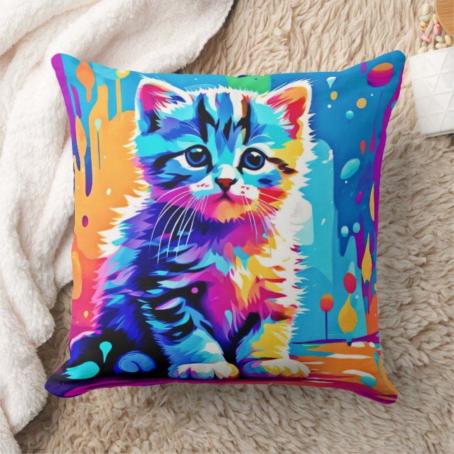 Colorful Kitten Design  Throw Pillow (Blanket)