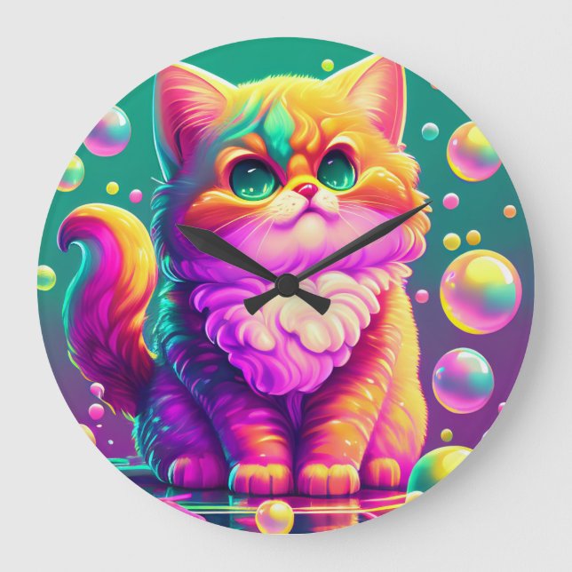 Colorful Kitten Large Clock (Front)