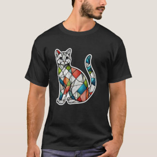Colorful Kitten Lover Cute Geometry Mosaic Style A T-Shirt