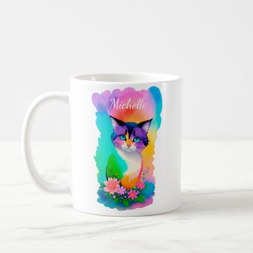 Colorful Kitten with Flowers Coffee Mug
