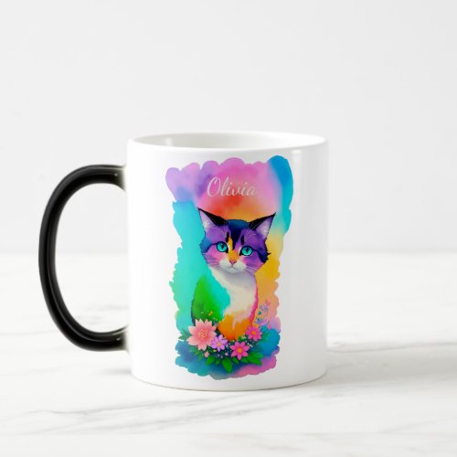 Colorful Kitten with Flowers Magic Mug