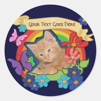 Colorful Kitten With Scroll Sticker by Customizables at Zazzle