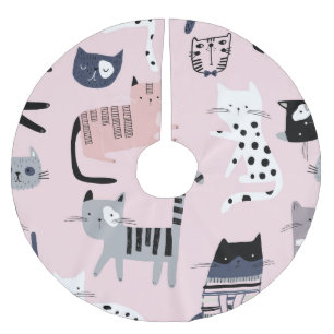 Colorful Kittens: Childish Pink Vintage Brushed Polyester Tree Skirt