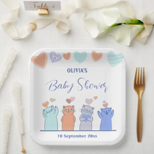 Colorful kittens hearts pink Baby Shower Decor Paper Plates