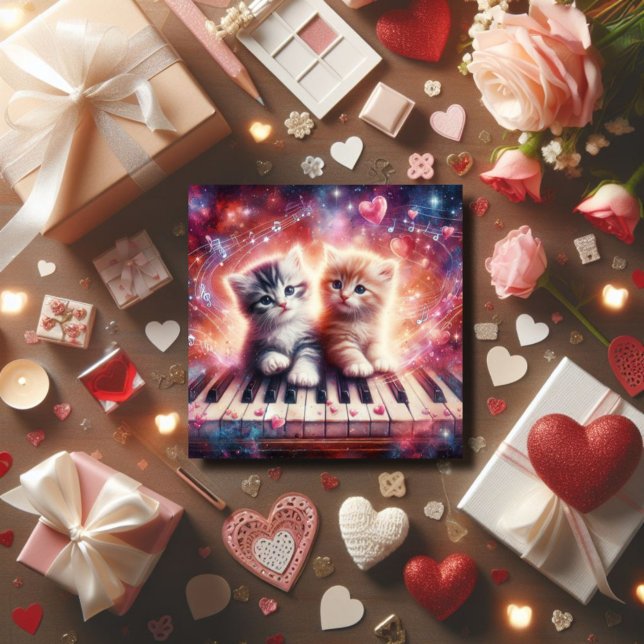  Colorful Kittens Piano Christian Valentine  Holiday Card (Creator Uploaded)