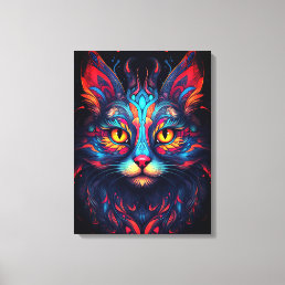 Colorful Kitty Cat Animal Psychedelic Fantasy Art Canvas Print