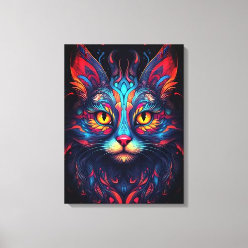 Colorful Kitty Cat Animal Psychedelic Fantasy Art Canvas Print