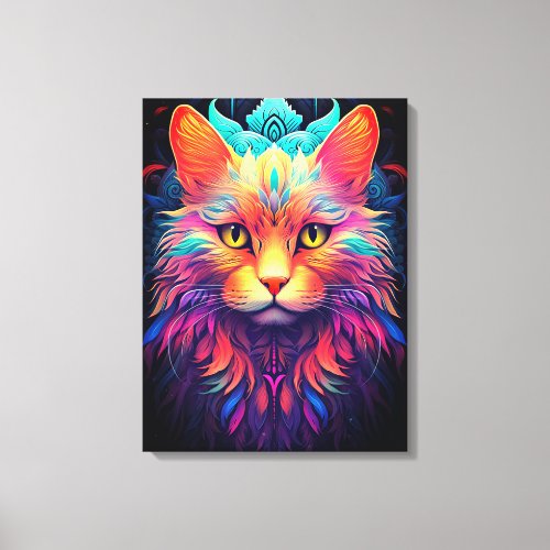 Colorful Kitty Cat Animal Psychedelic Fantasy Art Canvas Print