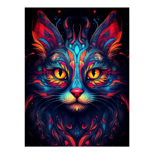 Colorful Kitty Cat Animal Psychedelic Fantasy Art Poster