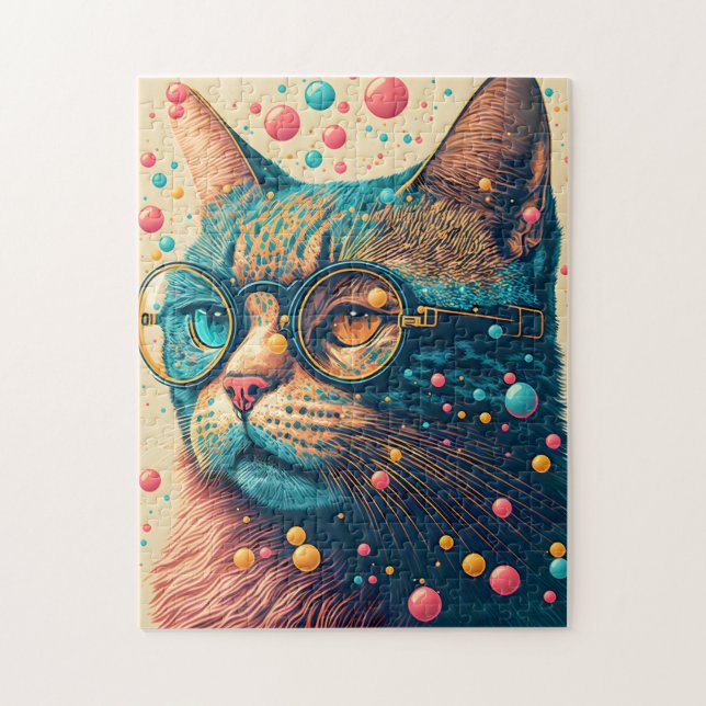 Colorful Kitty Cat Illustration Jigsaw Puzzle (Vertical)
