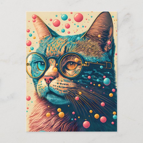 Colorful Kitty Cat Illustration Postcard