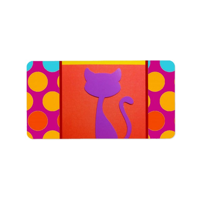 Colorful Kitty Cat Polka Dot Pattern Label (Front)