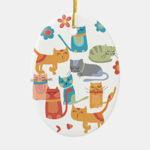 Colorful Kitty Cats Print Gifts for Cat Lovers Ceramic Ornament