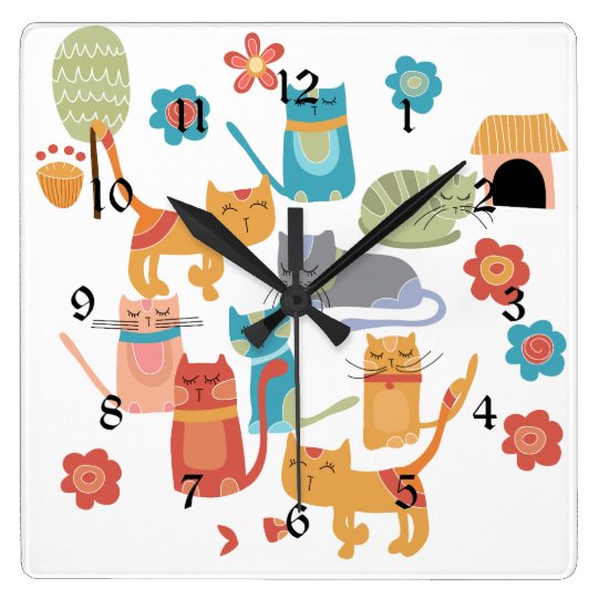 Colorful Kitty Cats Print Gifts for Cat Lovers Square Wall Clock
