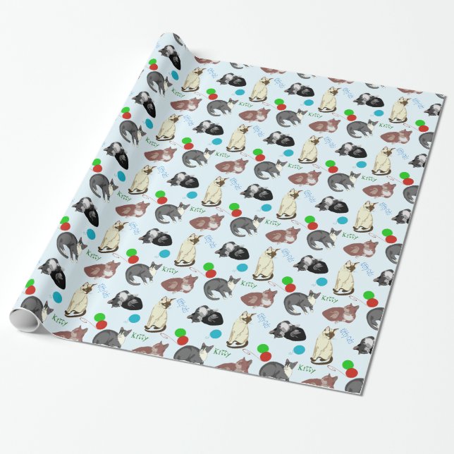 Colorful Kitty Cats Wrapping Paper (Unrolled)