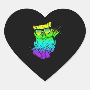 Colorful Kitty DJ Techno Cat Music EDM Party Heart Sticker