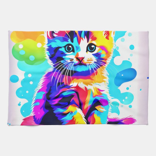 Colorful Kitty Splash Kitchen Towel (Horizontal)