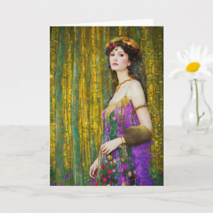 Colorful Klimt Style Collage Portrait of a Woman Card