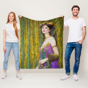 Colorful Klimt Style Collage Portrait of a Woman Fleece Blanket