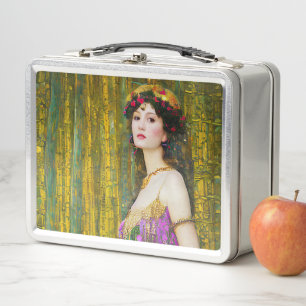Colorful Klimt Style Collage Portrait of a Woman Metal Lunch Box