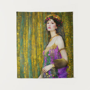 Colorful Klimt Style Collage Portrait of a Woman Tapestry