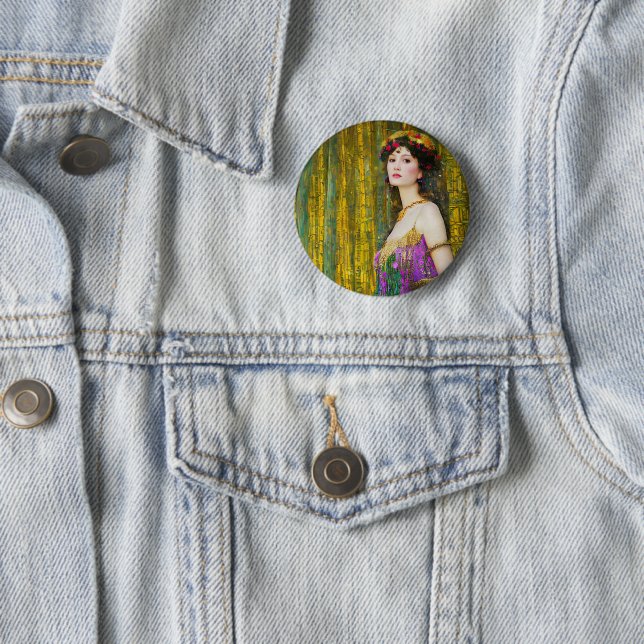 Colorful Klimt Style Collage Portrait of Woman Button (In Situ)