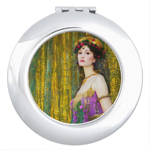 Colorful Klimt Style Collage Portrait of Woman Compact Mirror