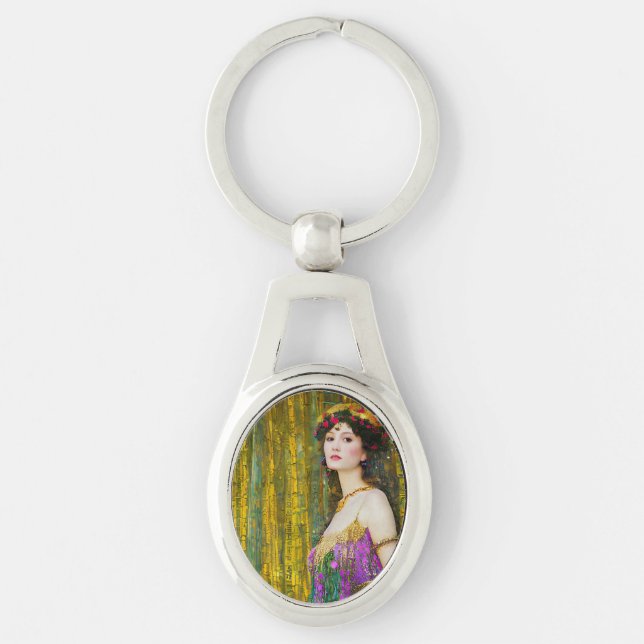 Colorful Klimt Style Collage Portrait of Woman Keychain (Front)