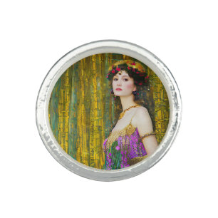 Colorful Klimt Style Collage Portrait of Woman Ring